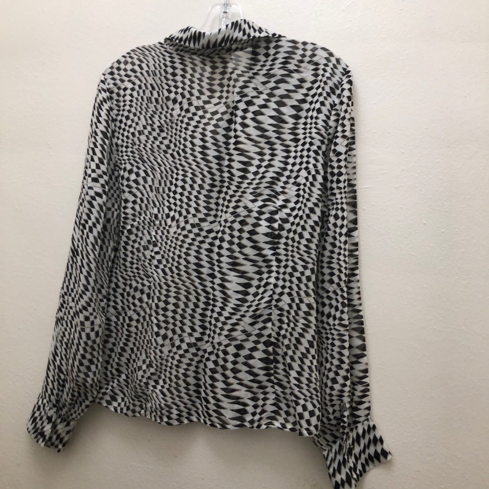 Hennes W Size 12 Black/White Long Sleeve Geometric Collared Button Down Shirt - Picture 2 of 7